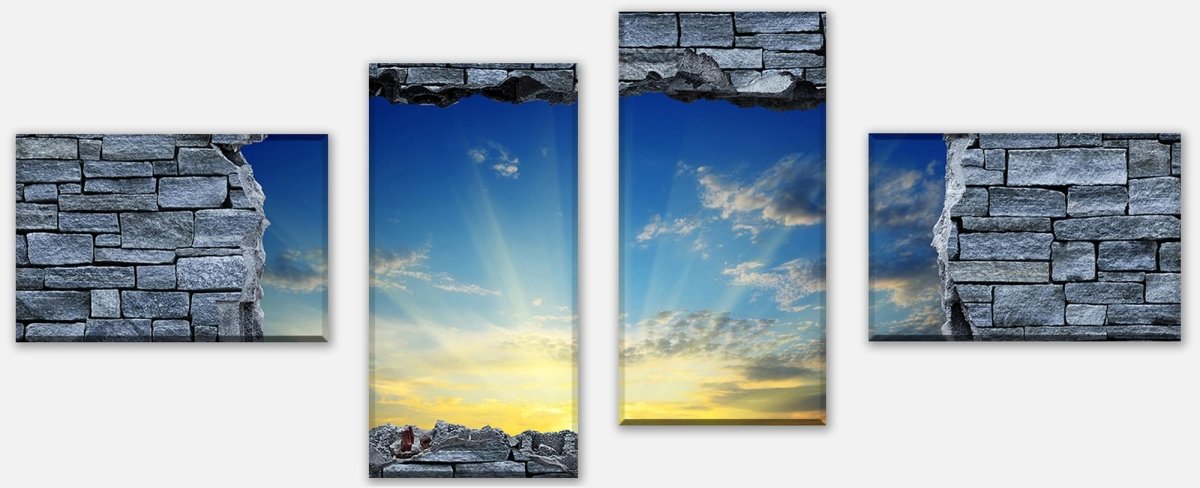Leinwandbild Mehrteiler 3D Sonnenaufgang - grobe Steinmauer M0630 Leinwandbild Mehrteiler 3D Sonnenaufgang - grobe Steinmauer M0630