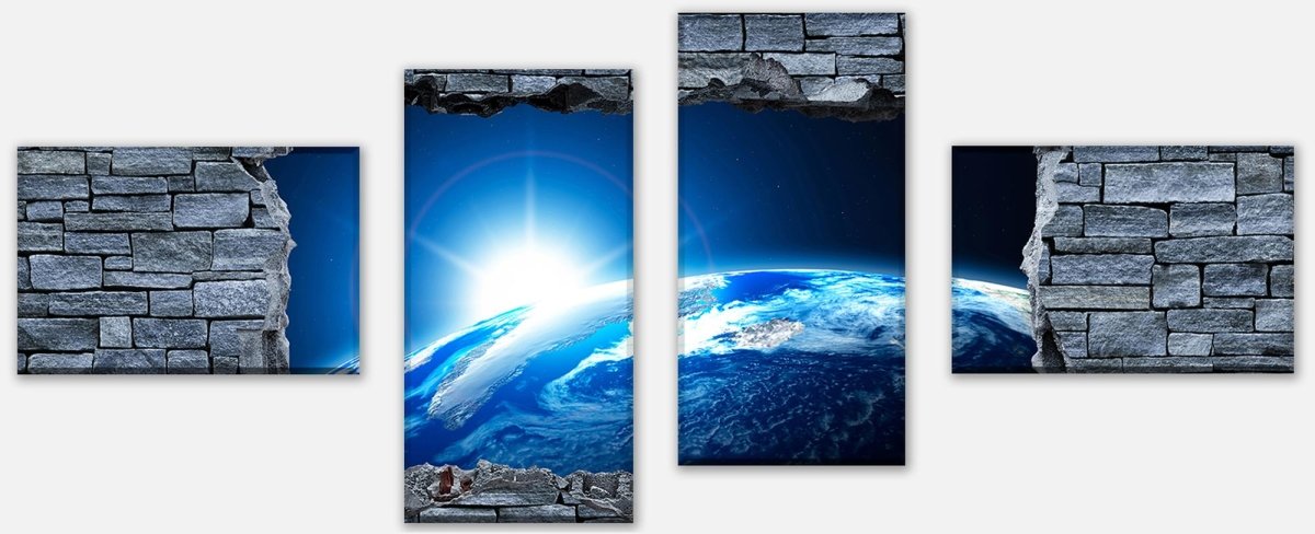 Leinwandbild Mehrteiler 3D Sunrise Earth Space - Steinmauer M0631 Leinwandbild Mehrteiler 3D Sunrise Earth Space - Steinmauer M0631