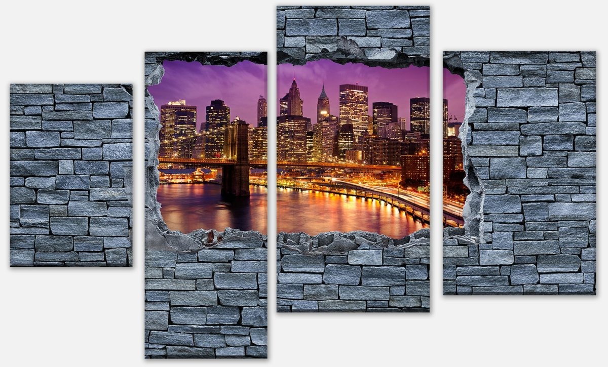 Leinwandbild Mehrteiler 3D Optik - New York Manhattan bei Nacht M0633 Leinwandbild Mehrteiler 3D Optik - New York Manhattan bei Nacht M0633
