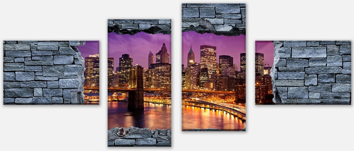 Leinwandbild Mehrteiler 3D Optik - New York Manhattan bei Nacht M0633 Leinwandbild Mehrteiler 3D Optik - New York Manhattan bei Nacht M0633