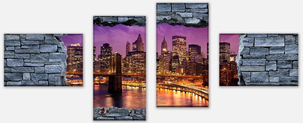 Leinwandbild Mehrteiler 3D Optik - New York Manhattan bei Nacht M0633 Leinwandbild Mehrteiler 3D Optik - New York Manhattan bei Nacht M0633