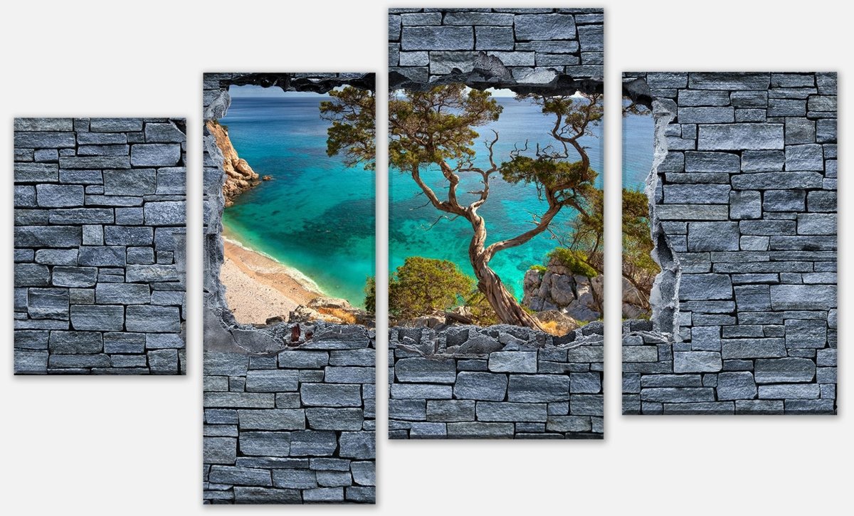 Leinwandbild Mehrteiler 3D Alter Baum auf einer Klippe - grobe Steinmauer M0636 Leinwandbild Mehrteiler 3D Alter Baum auf einer Klippe - grobe Steinmauer M0636