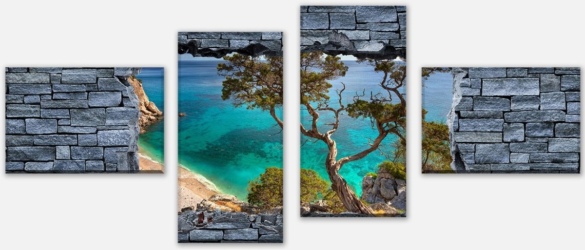 Leinwandbild Mehrteiler 3D Alter Baum auf einer Klippe - grobe Steinmauer M0636 Leinwandbild Mehrteiler 3D Alter Baum auf einer Klippe - grobe Steinmauer M0636