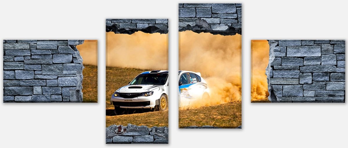 Leinwandbild Mehrteiler 3D Rallye Auto - grobe Steinmauer M0641 Leinwandbild Mehrteiler 3D Rallye Auto - grobe Steinmauer M0641