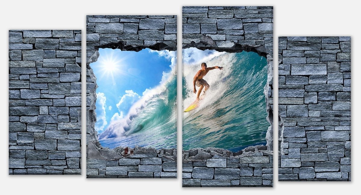 Leinwandbild Mehrteiler 3D Surfing- grobe Steinmauer M0644 Leinwandbild Mehrteiler 3D Surfing- grobe Steinmauer M0644
