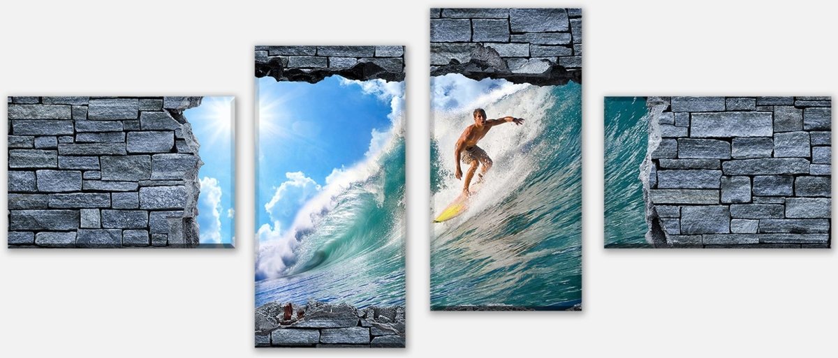 Leinwandbild Mehrteiler 3D Surfing- grobe Steinmauer M0644 Leinwandbild Mehrteiler 3D Surfing- grobe Steinmauer M0644