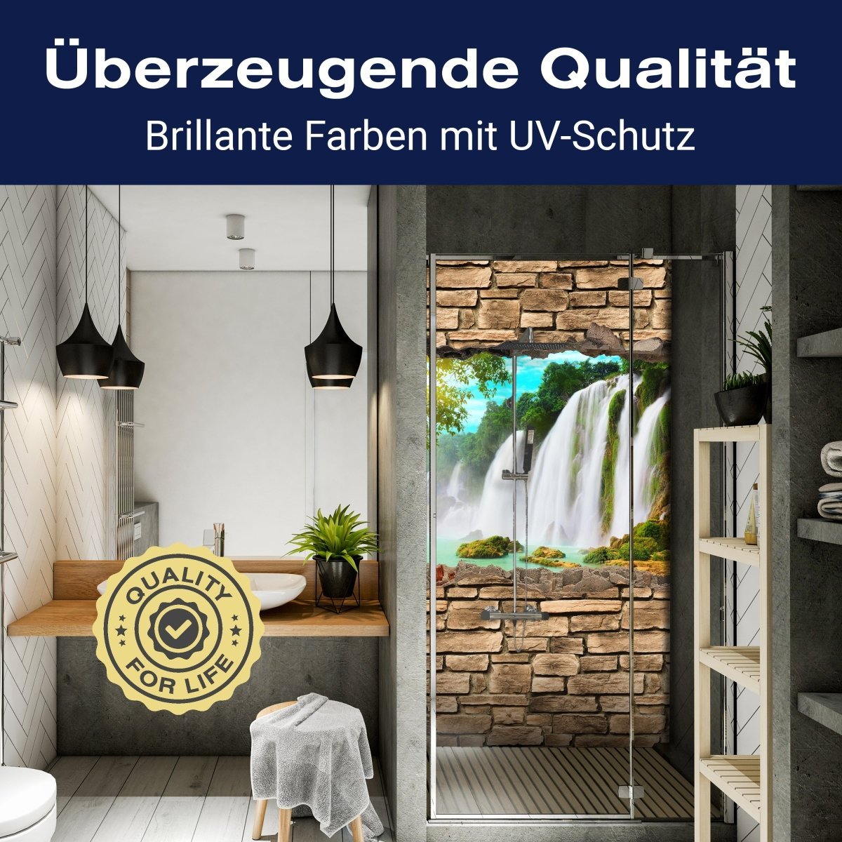 Duschwand 3D Wasserfall - Steinmauer M0645 entdecken - Bild 2 Duschwand 3D Wasserfall - Steinmauer M0645 entdecken - Bild 2