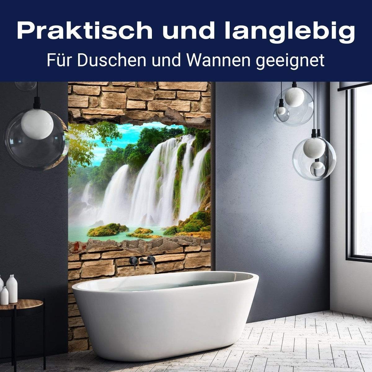 Duschwand 3D Wasserfall - Steinmauer M0645 entdecken - Bild 3 Duschwand 3D Wasserfall - Steinmauer M0645 entdecken - Bild 3