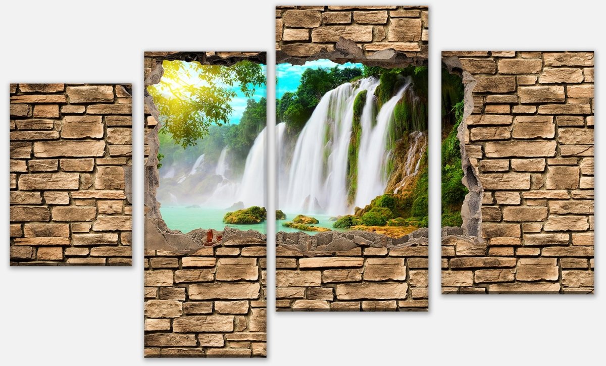 Leinwandbild Mehrteiler 3D Wasserfall - Steinmauer M0645 Leinwandbild Mehrteiler 3D Wasserfall - Steinmauer M0645