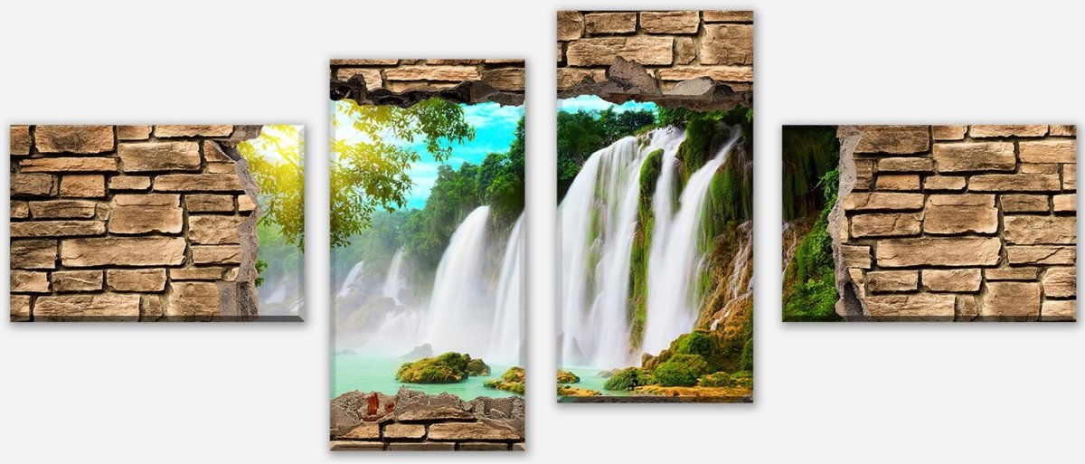 Leinwandbild Mehrteiler 3D Wasserfall - Steinmauer M0645 Leinwandbild Mehrteiler 3D Wasserfall - Steinmauer M0645