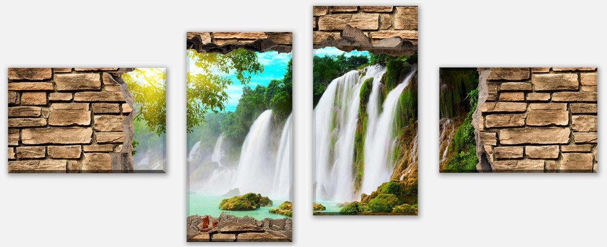 Leinwandbild Mehrteiler 3D Wasserfall - Steinmauer M0645 Leinwandbild Mehrteiler 3D Wasserfall - Steinmauer M0645