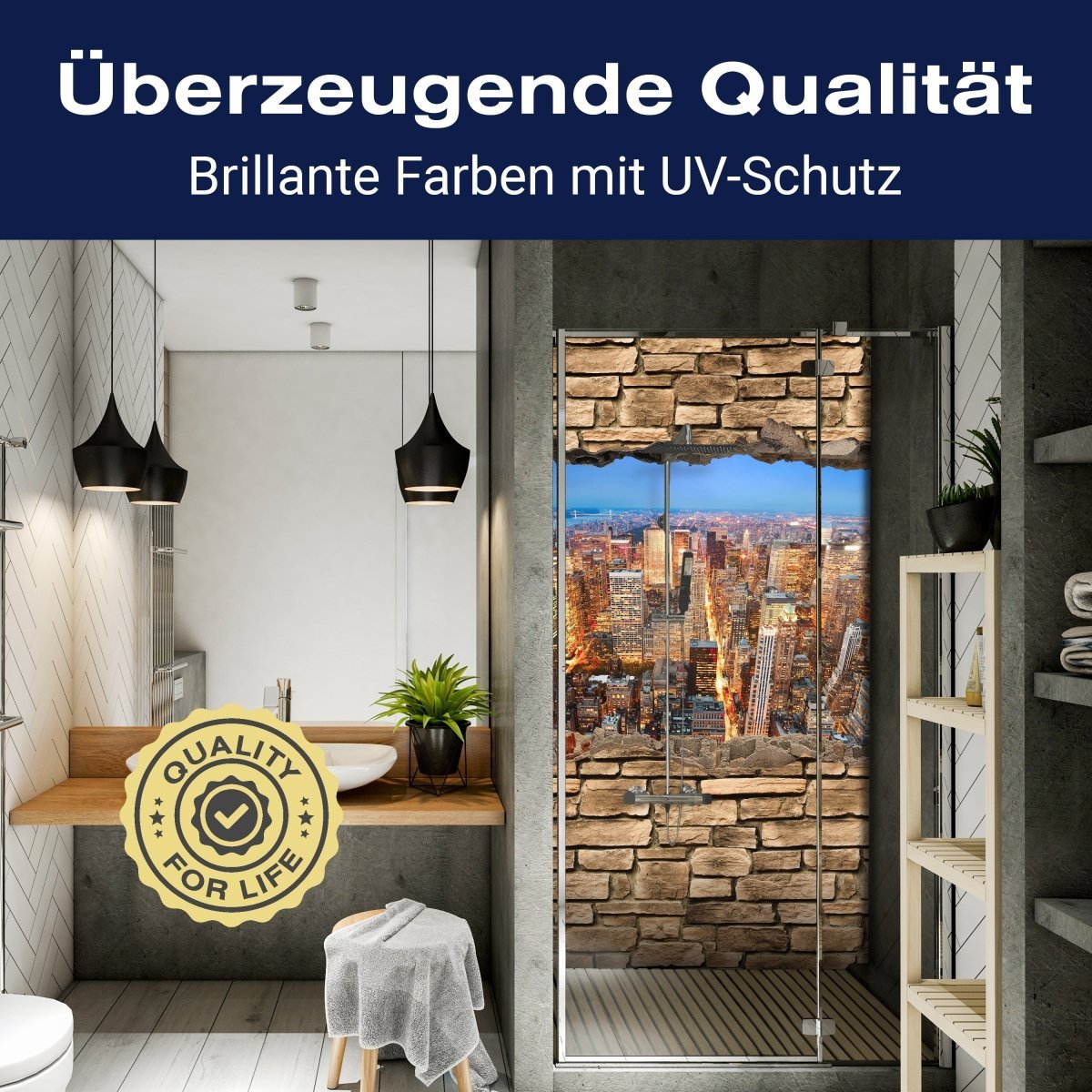 Duschwand 3D Manhattan bei Nacht - Steinmauer M0646 entdecken - Bild 2 Duschwand 3D Manhattan bei Nacht - Steinmauer M0646 entdecken - Bild 2