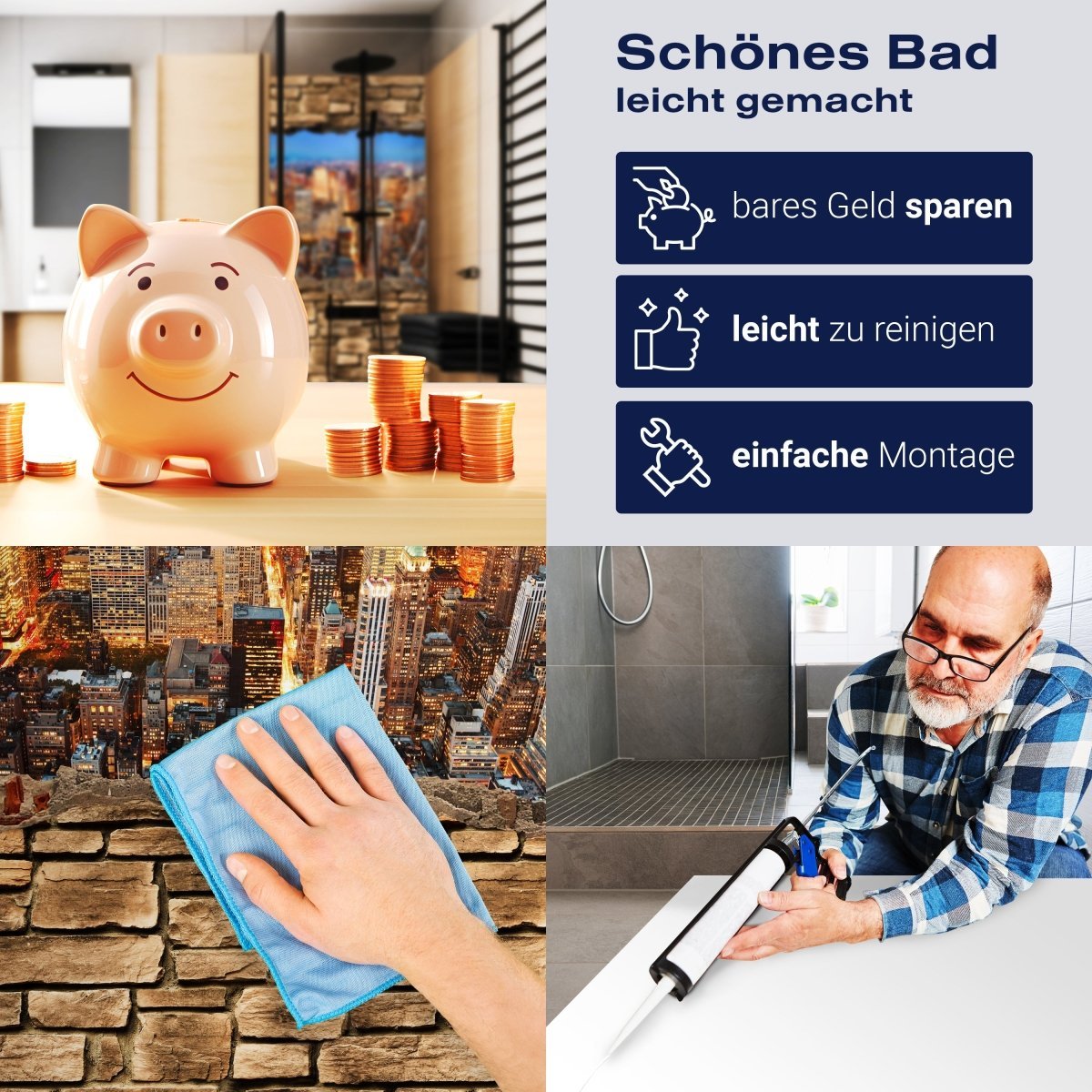 Duschwand 3D Manhattan bei Nacht - Steinmauer M0646 entdecken - Bild 7 Duschwand 3D Manhattan bei Nacht - Steinmauer M0646 entdecken - Bild 7