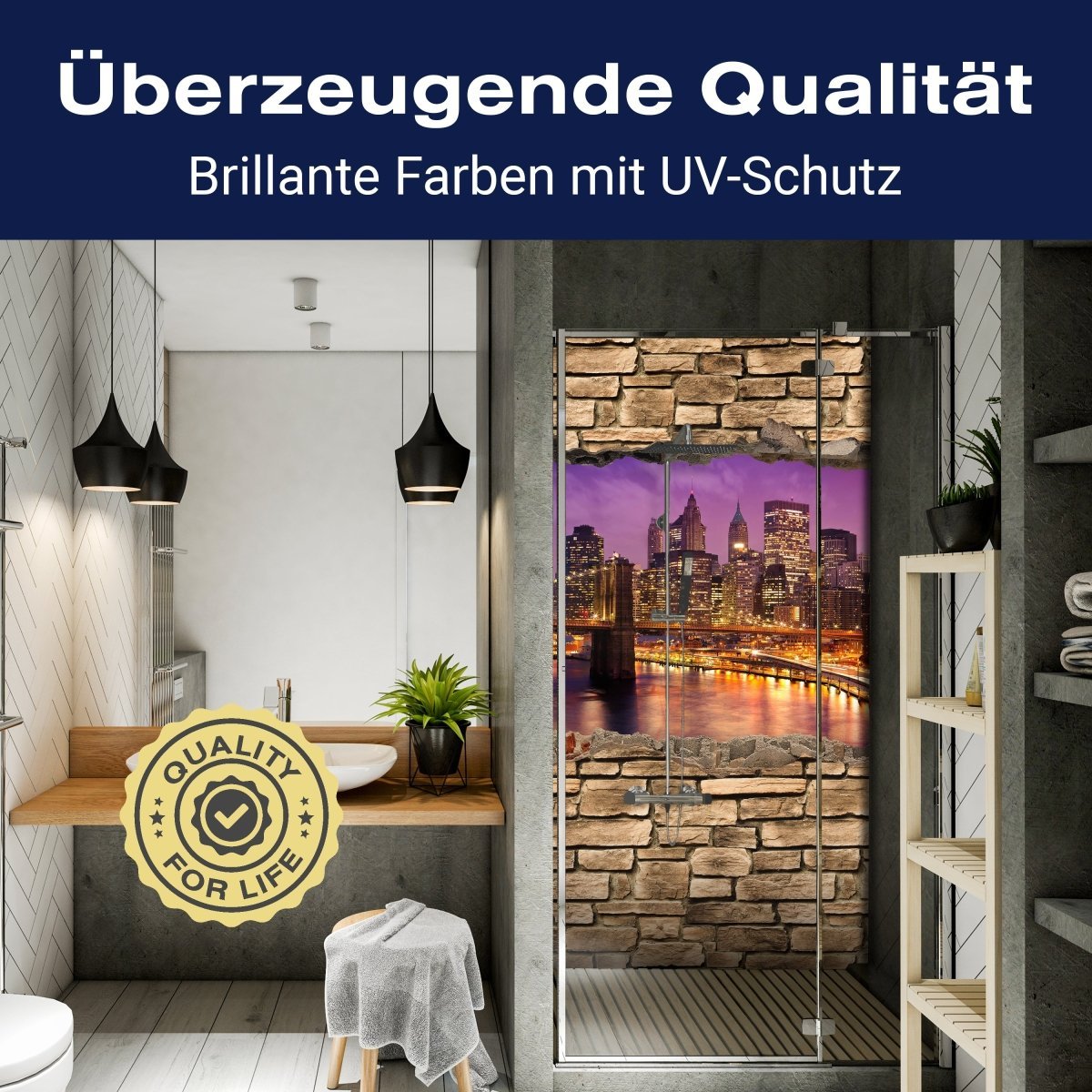 Duschwand 3D New York bei Nacht - Steinmauer M0648 entdecken - Bild 2 Duschwand 3D New York bei Nacht - Steinmauer M0648 entdecken - Bild 2