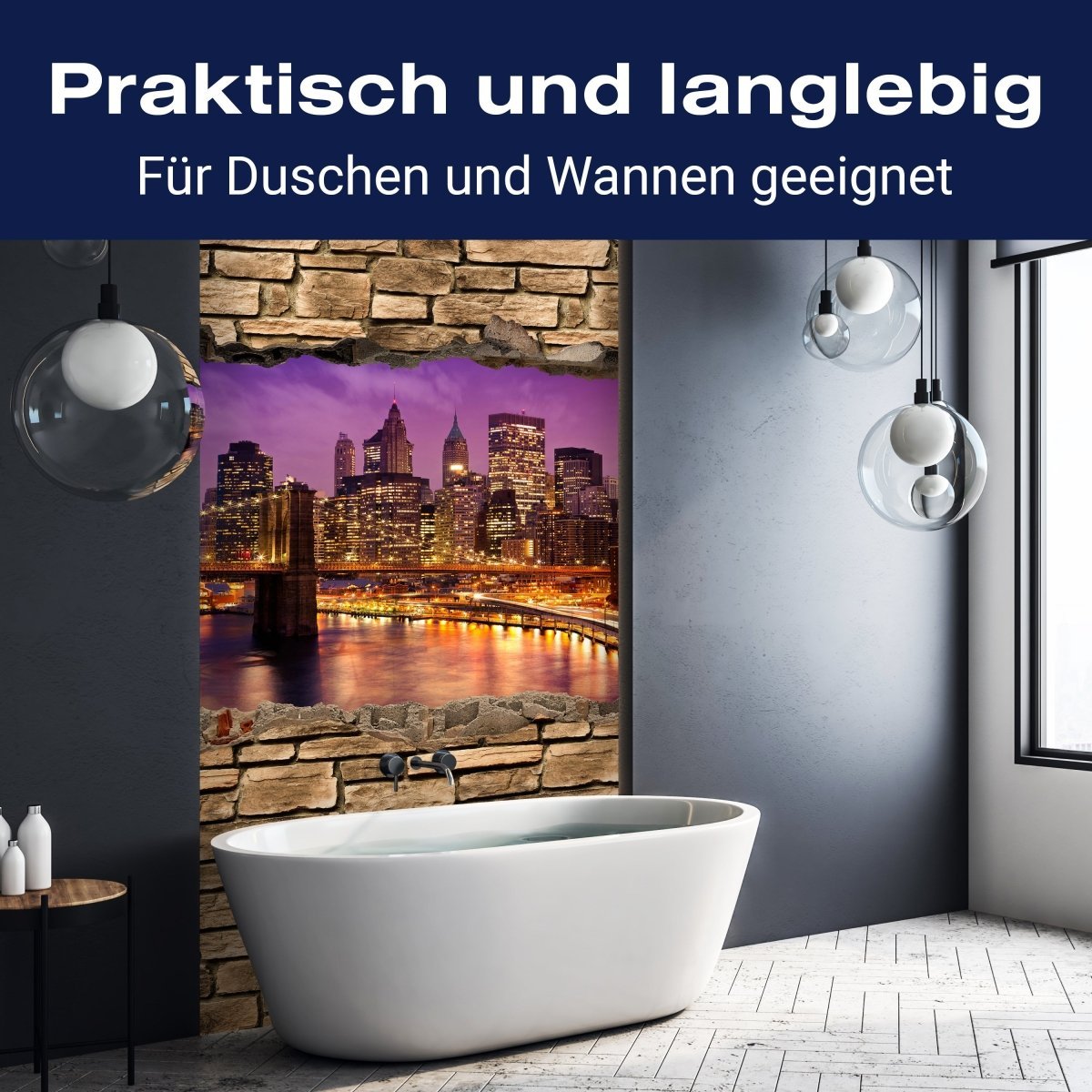 Duschwand 3D New York bei Nacht - Steinmauer M0648 entdecken - Bild 3 Duschwand 3D New York bei Nacht - Steinmauer M0648 entdecken - Bild 3