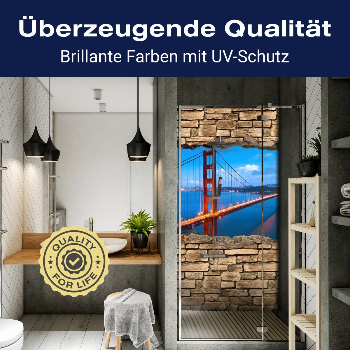 Duschwand 3D Golden Gate Brigde in San Francisco - Steinmauer M0649 entdecken - Bild 2 Duschwand 3D Golden Gate Brigde in San Francisco - Steinmauer M0649 entdecken - Bild 2