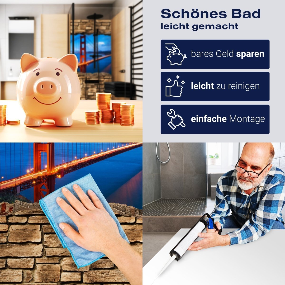 Duschwand 3D Golden Gate Brigde in San Francisco - Steinmauer M0649 entdecken - Bild 7 Duschwand 3D Golden Gate Brigde in San Francisco - Steinmauer M0649 entdecken - Bild 7