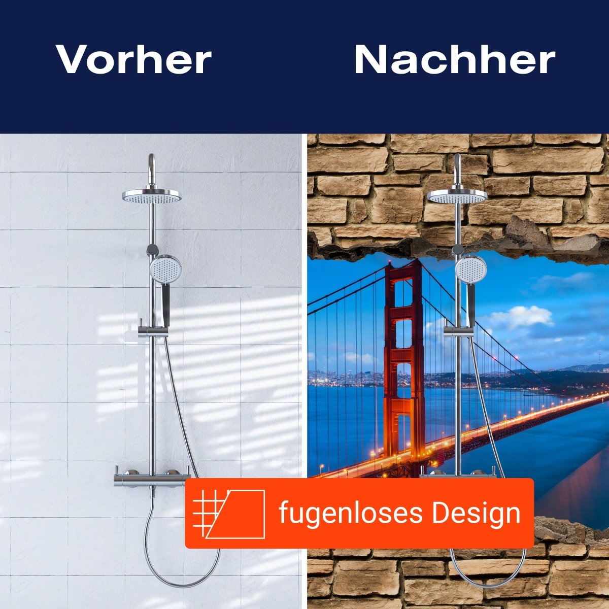 Duschwand 3D Golden Gate Brigde in San Francisco - Steinmauer M0649 entdecken - Bild 9 Duschwand 3D Golden Gate Brigde in San Francisco - Steinmauer M0649 entdecken - Bild 9