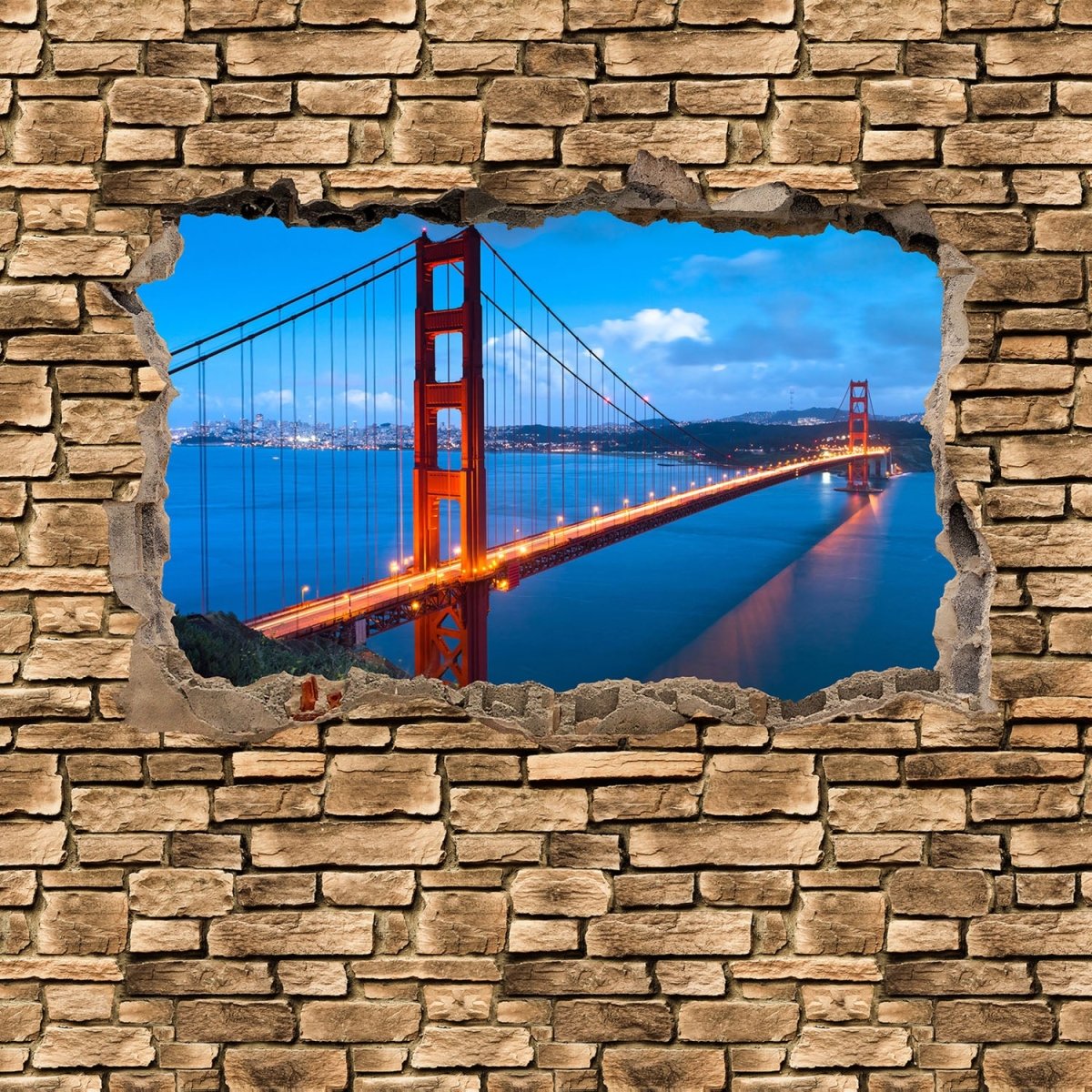 Beistelltisch 3D Golden Gate Brigde in San Francisco - Steinmauer M0649 entdecken - Bild 2 Beistelltisch 3D Golden Gate Brigde in San Francisco - Steinmauer M0649 entdecken - Bild 2