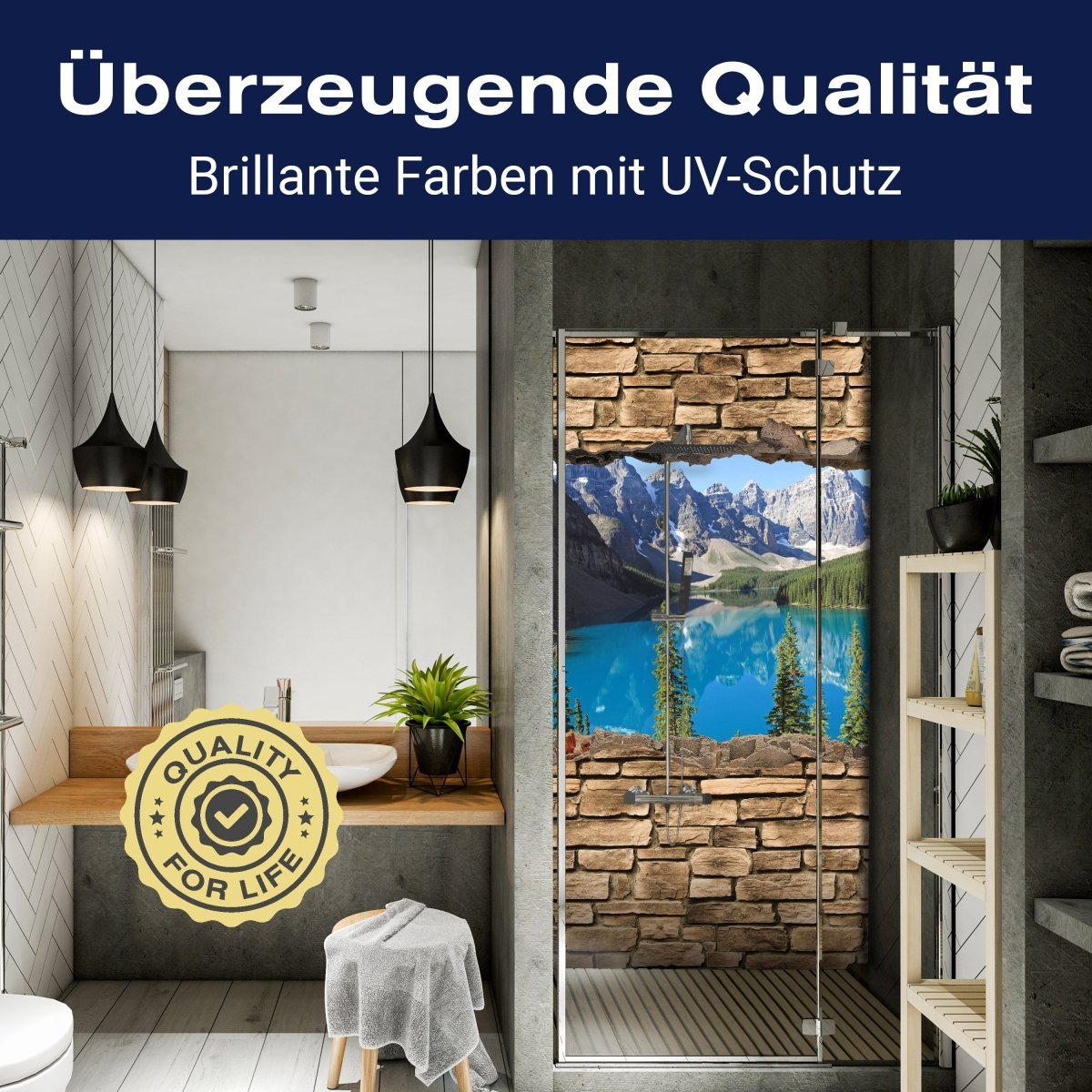 Duschwand 3D Moraine Lake Kanada - Steinmauer M0650 entdecken - Bild 2 Duschwand 3D Moraine Lake Kanada - Steinmauer M0650 entdecken - Bild 2