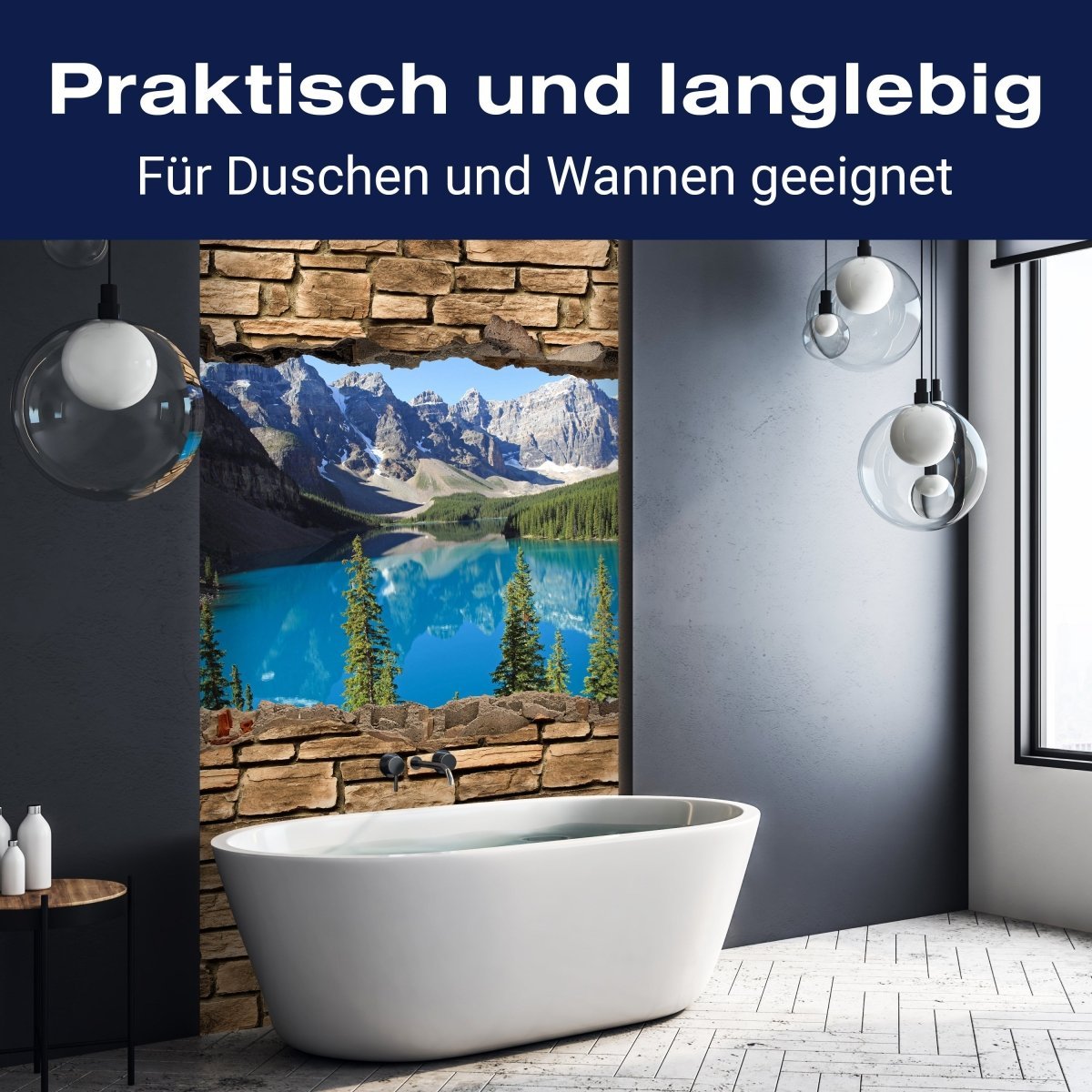 Duschwand 3D Moraine Lake Kanada - Steinmauer M0650 entdecken - Bild 3 Duschwand 3D Moraine Lake Kanada - Steinmauer M0650 entdecken - Bild 3