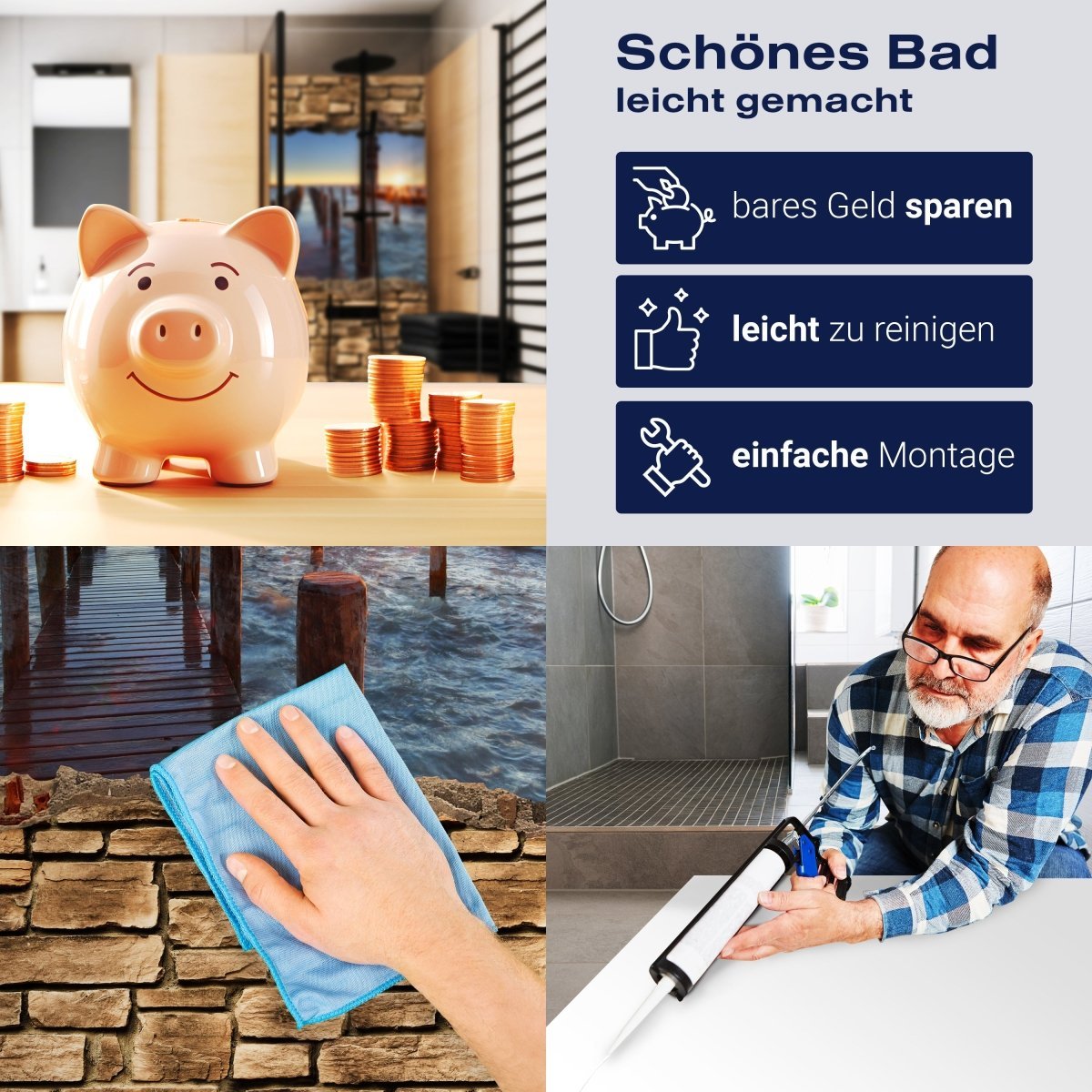 Duschwand 3D Leuchtturm mit Pier - Steinmauer M0651 entdecken - Bild 7 Duschwand 3D Leuchtturm mit Pier - Steinmauer M0651 entdecken - Bild 7