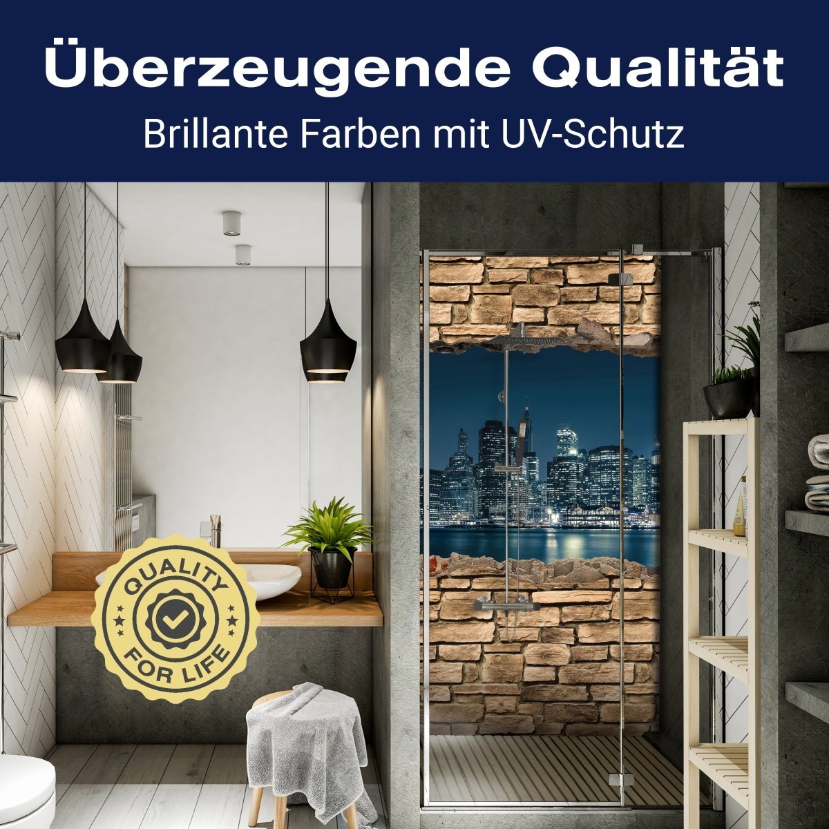 Duschwand 3D New York City by Nacht - Steinmauer M0653 entdecken - Bild 2 Duschwand 3D New York City by Nacht - Steinmauer M0653 entdecken - Bild 2