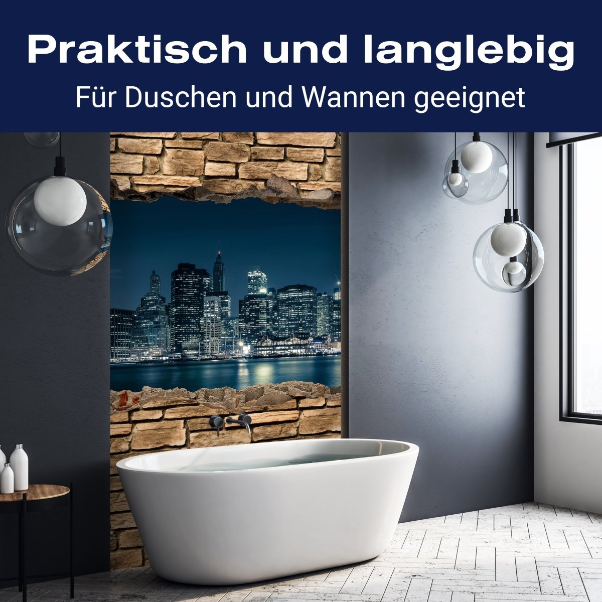 Duschwand 3D New York City by Nacht - Steinmauer M0653 entdecken - Bild 3 Duschwand 3D New York City by Nacht - Steinmauer M0653 entdecken - Bild 3