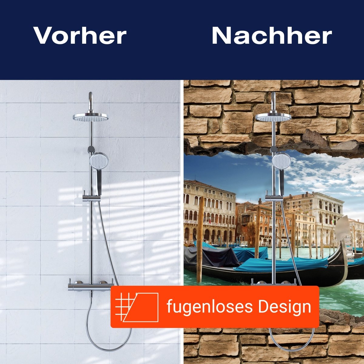 Duschwand 3D Gondeln Venedig - Steinmauer M0655 entdecken - Bild 9 Duschwand 3D Gondeln Venedig - Steinmauer M0655 entdecken - Bild 9