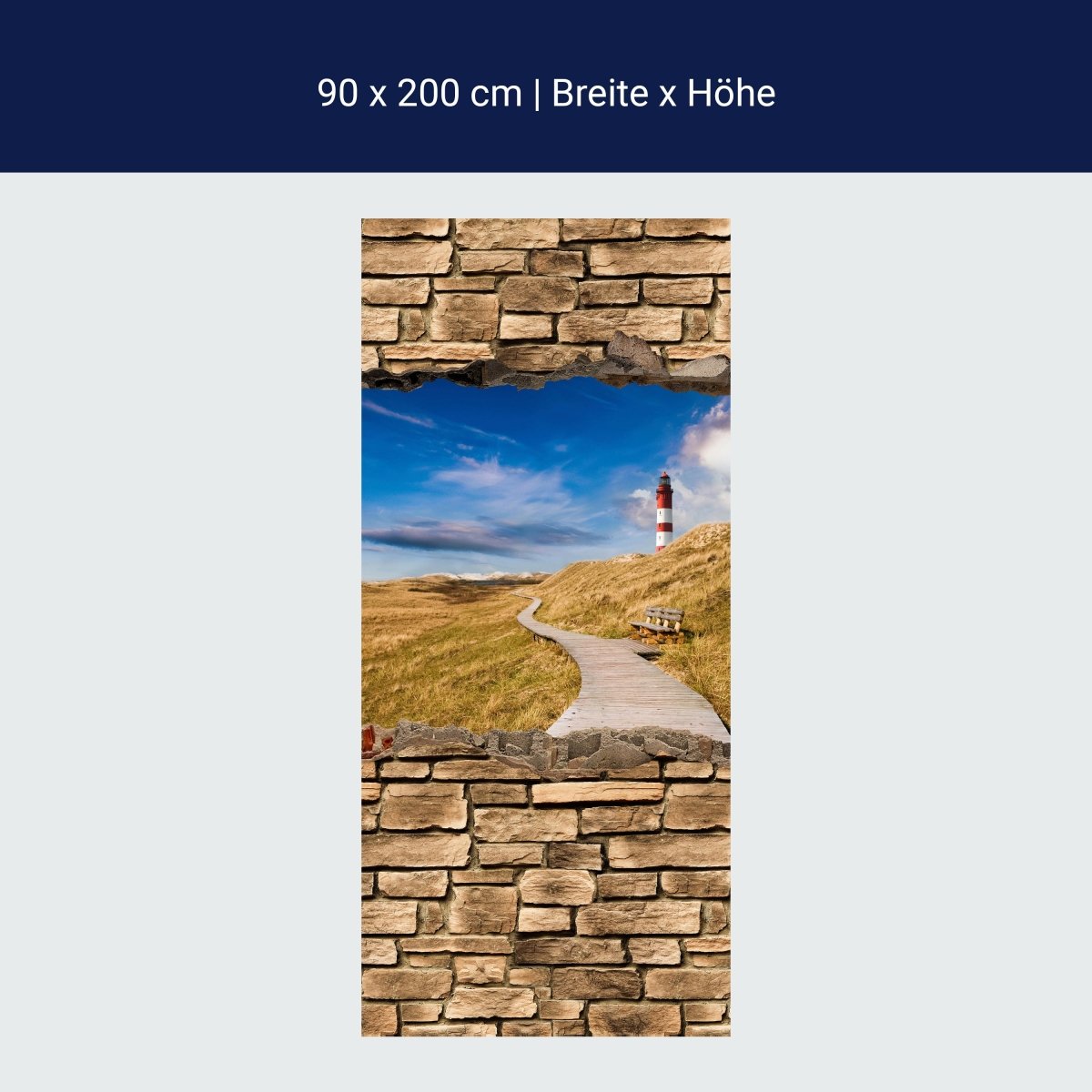 Duschwand 3D Leuchtturm mit Holzweg - Steinmauer M0657 Duschwand 3D Leuchtturm mit Holzweg - Steinmauer M0657