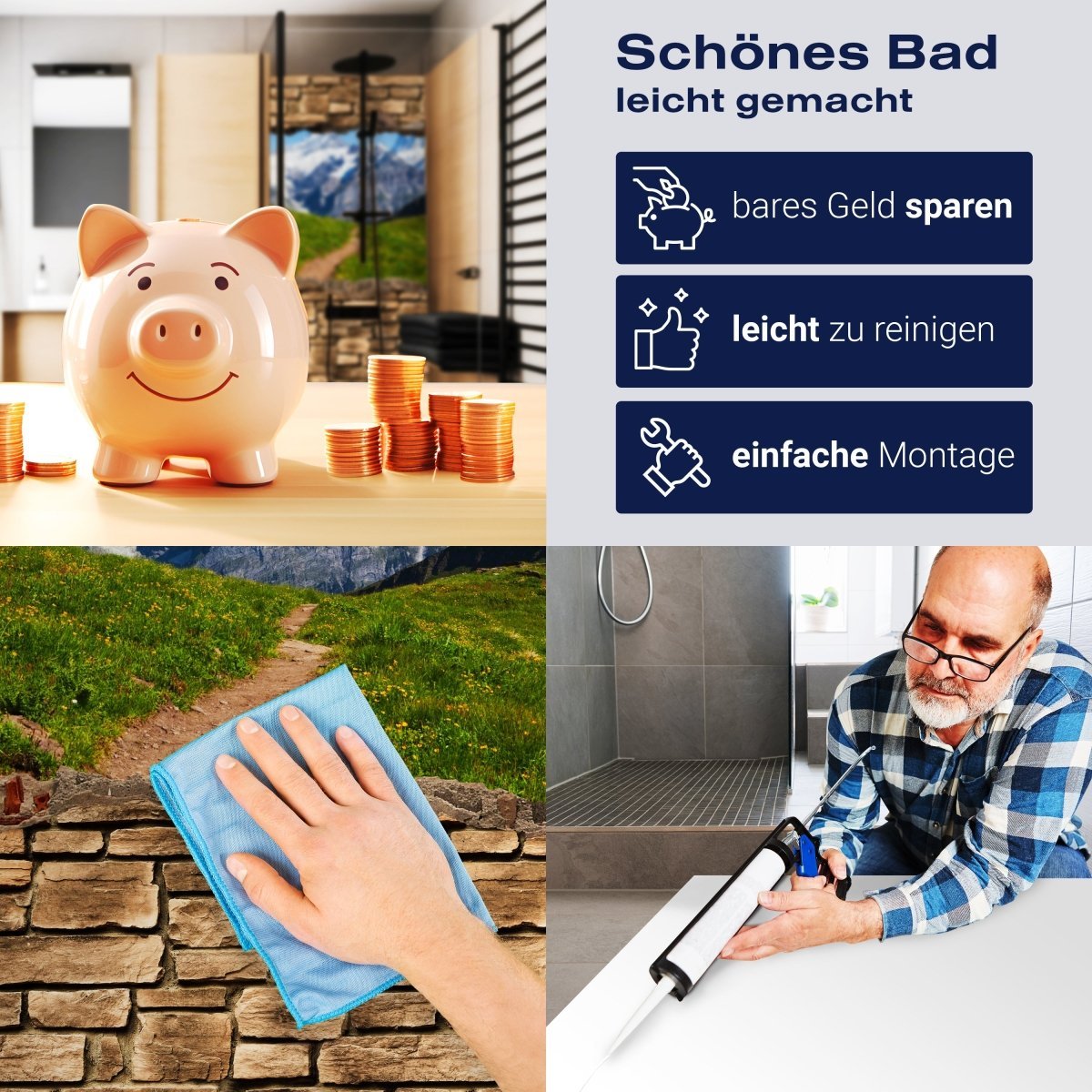 Duschwand 3D Sommerwiese in den Alpen - Steinmauer M0658 entdecken - Bild 7 Duschwand 3D Sommerwiese in den Alpen - Steinmauer M0658 entdecken - Bild 7