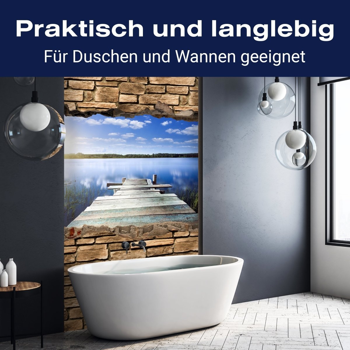 Duschwand 3D Bootssteg - Steinmauer M0659 entdecken - Bild 3 Duschwand 3D Bootssteg - Steinmauer M0659 entdecken - Bild 3