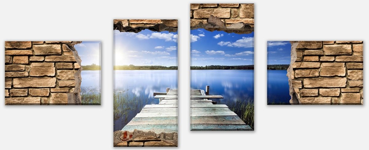 Leinwandbild Mehrteiler 3D Bootssteg - Steinmauer M0659 Leinwandbild Mehrteiler 3D Bootssteg - Steinmauer M0659