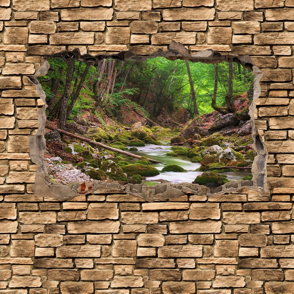 Beistelltisch 3D Fluss im Wald - Steinmauer M0664 entdecken - Bild 2 Beistelltisch 3D Fluss im Wald - Steinmauer M0664 entdecken - Bild 2
