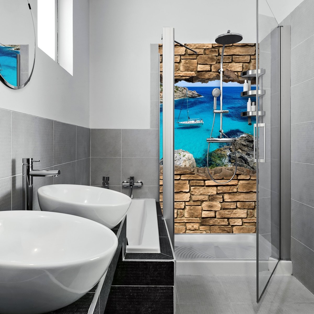 Duschwand 3D Sailing - Steinmauer M0665 entdecken - Bild 1 Duschwand 3D Sailing - Steinmauer M0665 entdecken - Bild 1