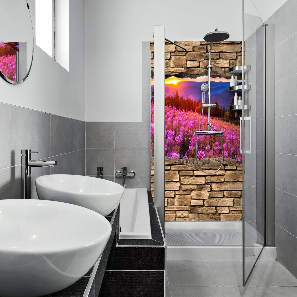 Duschwand 3D Herbst in den Bergen - Steinmauer M0666 entdecken - Bild 1 Duschwand 3D Herbst in den Bergen - Steinmauer M0666 entdecken - Bild 1