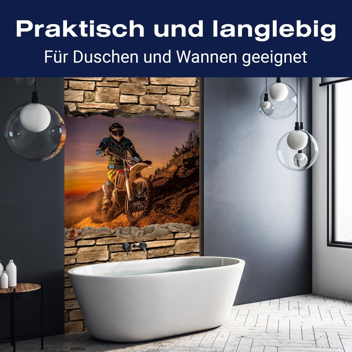 Duschwand 3D Extreme Biker- Steinmauer M0668 entdecken - Bild 3 Duschwand 3D Extreme Biker- Steinmauer M0668 entdecken - Bild 3