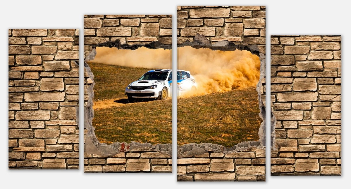 Leinwandbild Mehrteiler 3D Rallye Auto - Steinmauer M0670 Leinwandbild Mehrteiler 3D Rallye Auto - Steinmauer M0670