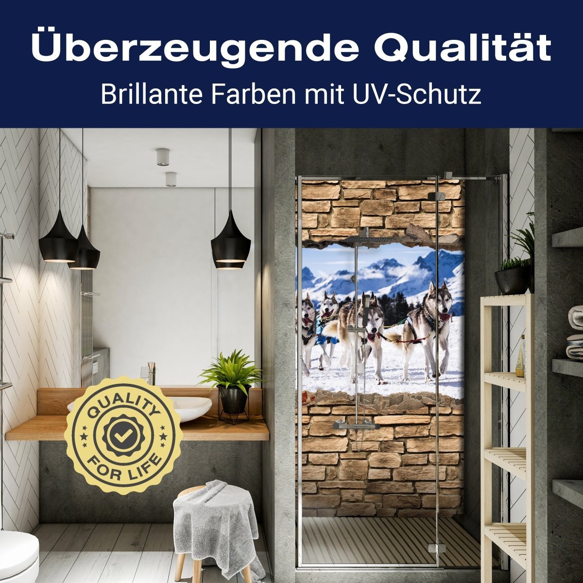 Duschwand 3D Schlittenhunde Racing - Steinmauer M0671 entdecken - Bild 2 Duschwand 3D Schlittenhunde Racing - Steinmauer M0671 entdecken - Bild 2