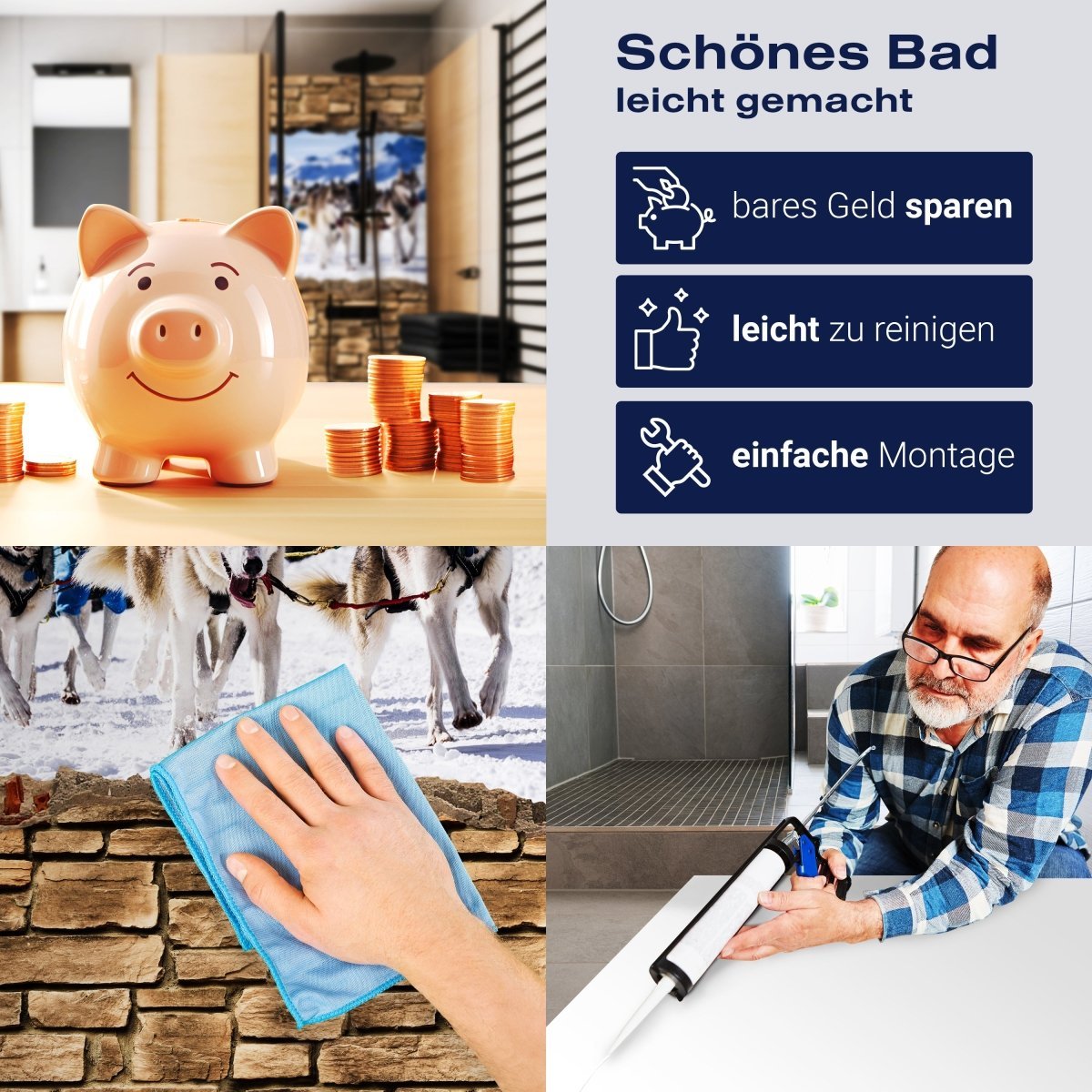 Duschwand 3D Schlittenhunde Racing - Steinmauer M0671 entdecken - Bild 7 Duschwand 3D Schlittenhunde Racing - Steinmauer M0671 entdecken - Bild 7