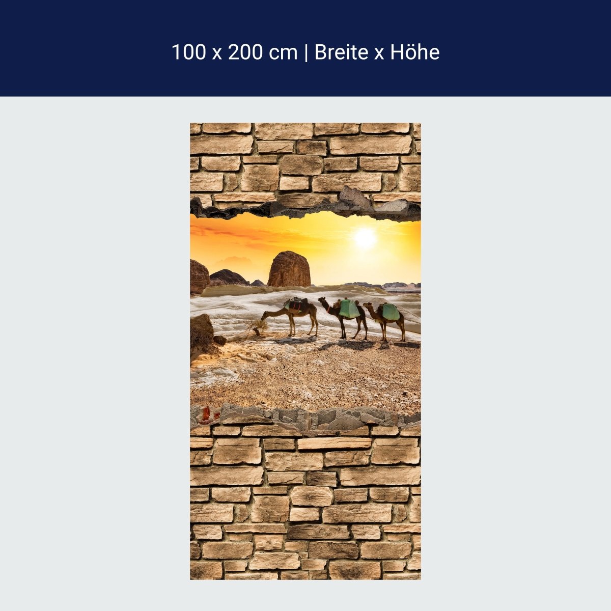 Duschwand 3D Kamele in der Wüste - Steinmauer M0673 Duschwand 3D Kamele in der Wüste - Steinmauer M0673