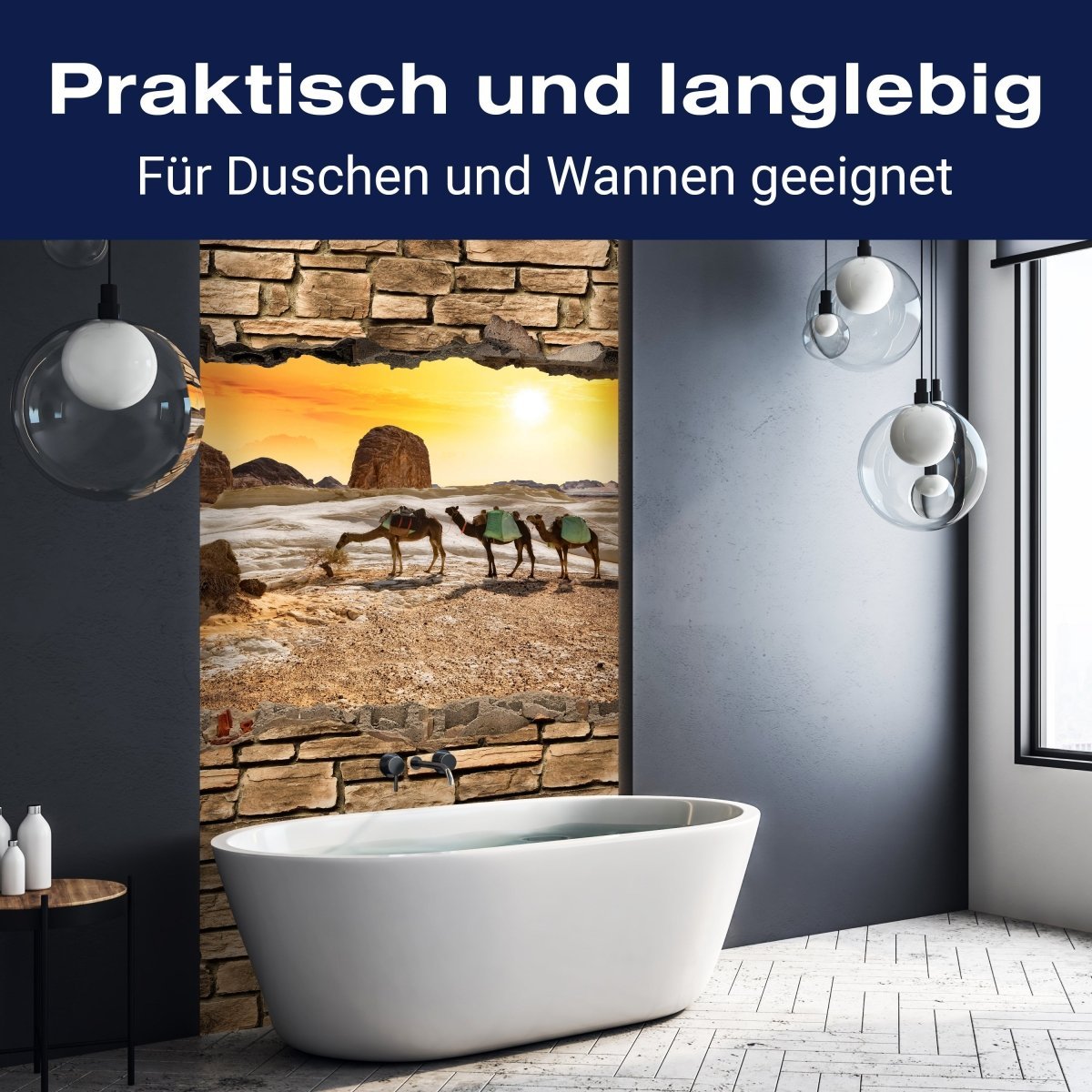 Duschwand 3D Kamele in der Wüste - Steinmauer M0673 entdecken - Bild 3 Duschwand 3D Kamele in der Wüste - Steinmauer M0673 entdecken - Bild 3