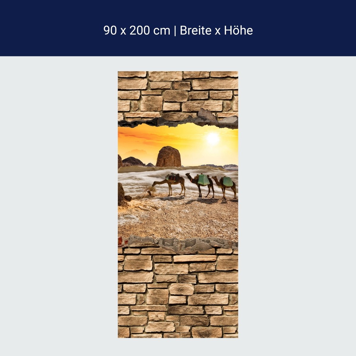 Duschwand 3D Kamele in der Wüste - Steinmauer M0673 Duschwand 3D Kamele in der Wüste - Steinmauer M0673