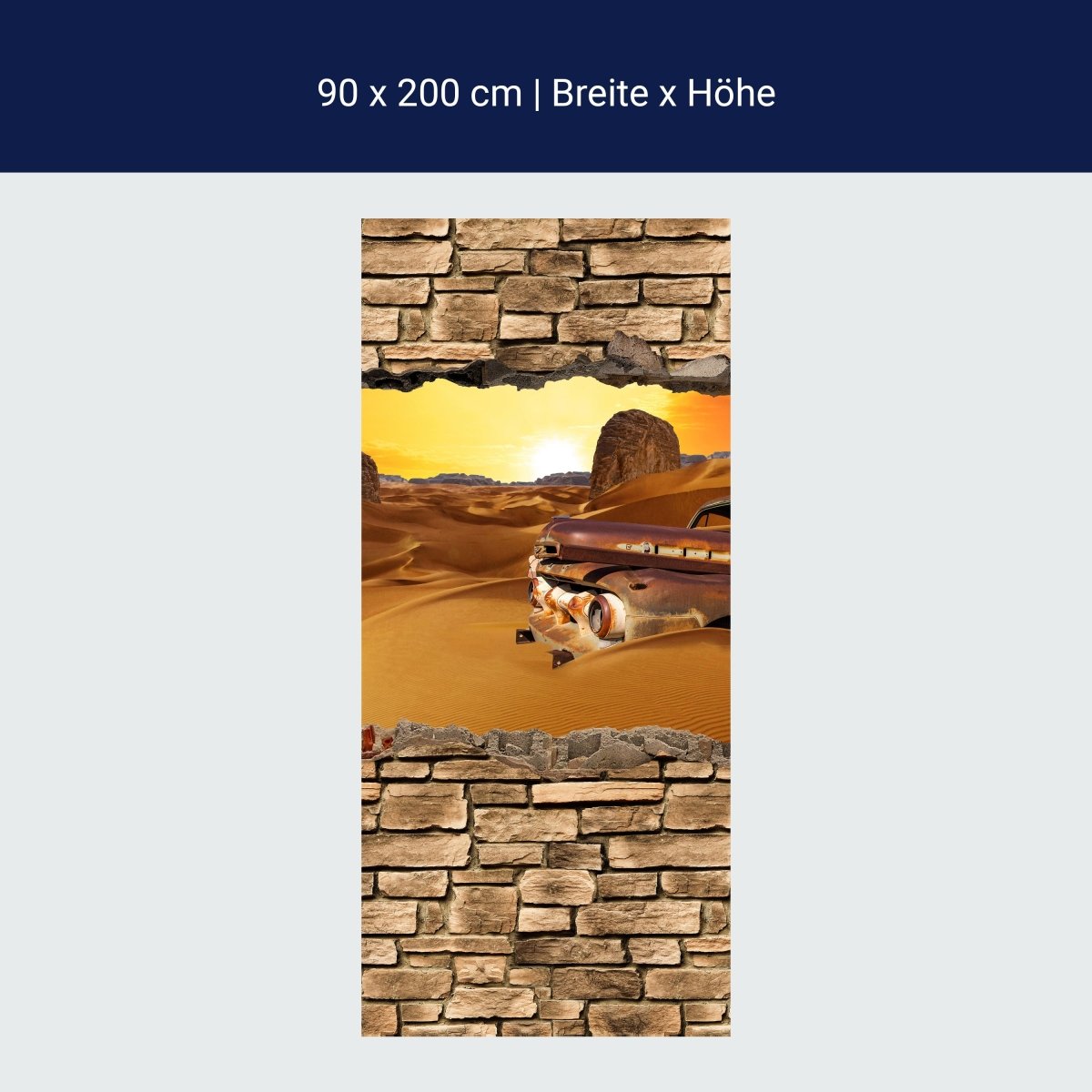 Duschwand 3D Altes Auto in der Wüste -Steinmauer M0674 Duschwand 3D Altes Auto in der Wüste -Steinmauer M0674