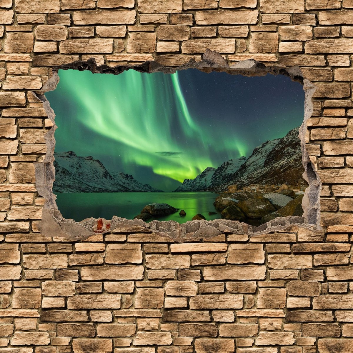 Beistelltisch 3D Optik - Aurora Borealis Tromsö - Steinmauer M0675 entdecken - Bild 2 Beistelltisch 3D Optik - Aurora Borealis Tromsö - Steinmauer M0675 entdecken - Bild 2