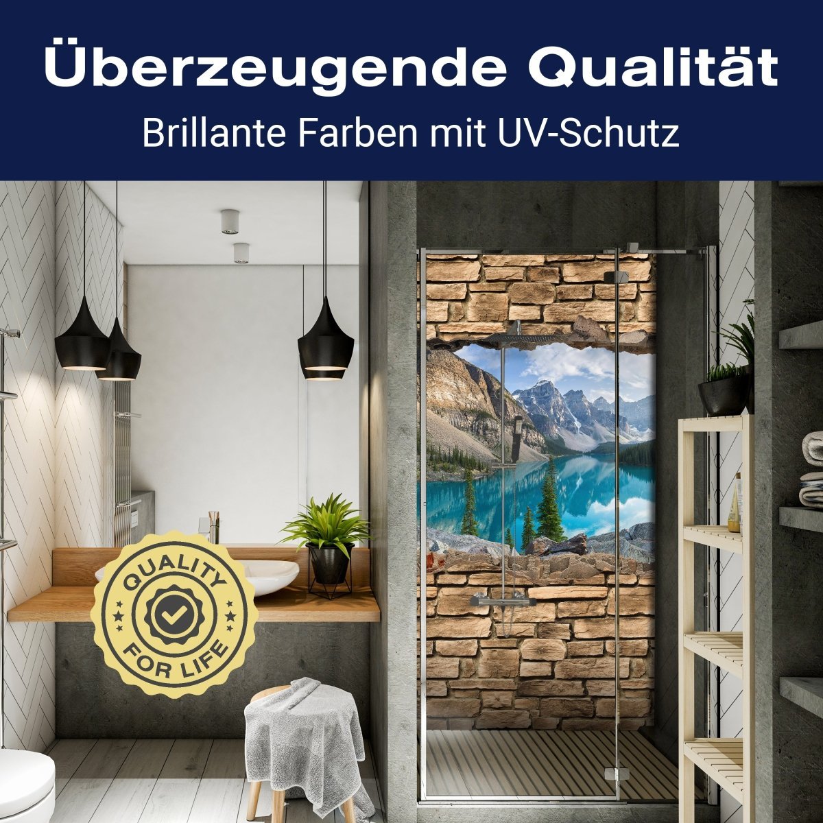 Duschwand 3D Moraine lake rocky mountain panorama - Steinmauer M0676 entdecken - Bild 2 Duschwand 3D Moraine lake rocky mountain panorama - Steinmauer M0676 entdecken - Bild 2