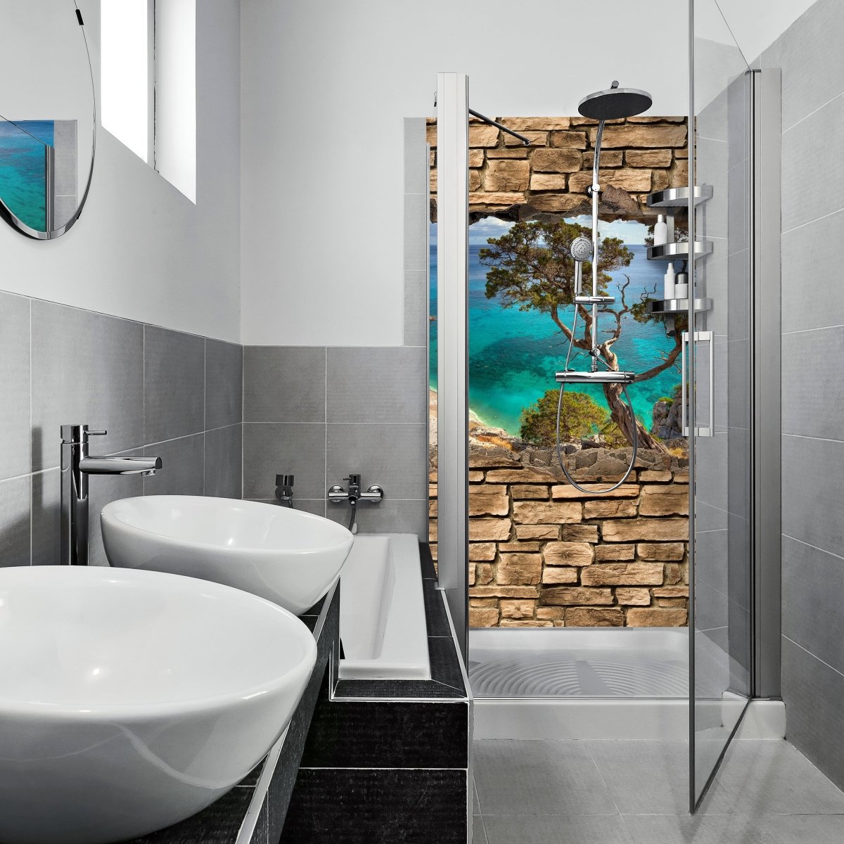 Duschwand 3D Alter Baum auf einer Klippe - Steinmauer M0677 entdecken - Bild 1 Duschwand 3D Alter Baum auf einer Klippe - Steinmauer M0677 entdecken - Bild 1