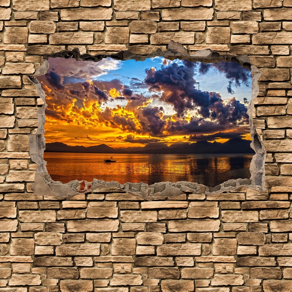 Beistelltisch 3D Optik - Sonnenuntergang- Steinmauer M0678 entdecken - Bild 2 Beistelltisch 3D Optik - Sonnenuntergang- Steinmauer M0678 entdecken - Bild 2