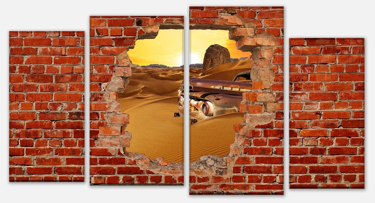 Leinwandbild Mehrteiler Altes Auto - Roter Backstein M0681 Leinwandbild Mehrteiler Altes Auto - Roter Backstein M0681