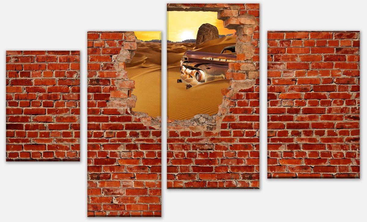 Leinwandbild Mehrteiler Altes Auto - Roter Backstein M0681 Leinwandbild Mehrteiler Altes Auto - Roter Backstein M0681